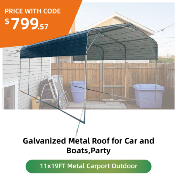 11x19FT Heavy Duty Metal Carport | Galvanized Outdoor Shelter for Cars, Boats & Parties